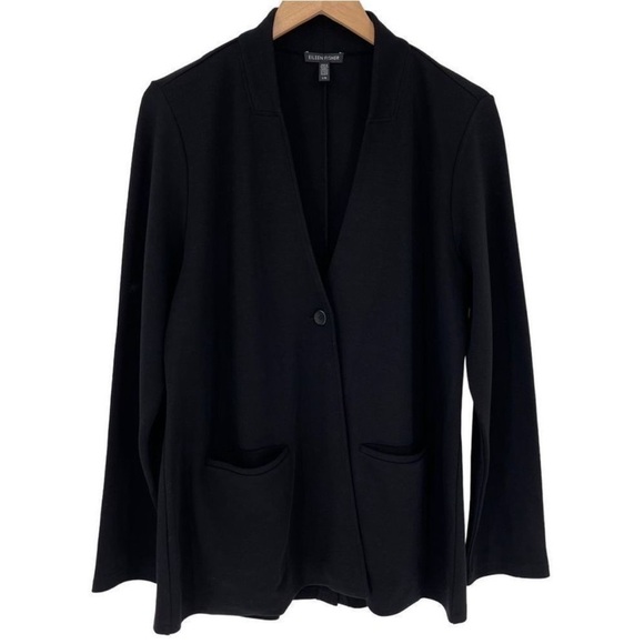 Eileen Fisher Stand Collar One Button Tencel Blazer Jacket Black Classic Minimal - Picture 5 of 11